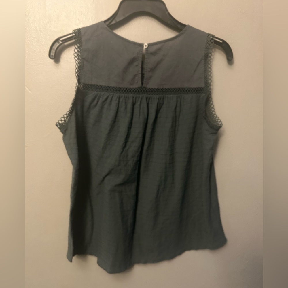 Loft Olive Green Sleeveless Top - embroidered lace trim, babydoll cut - Picture 5 of 10